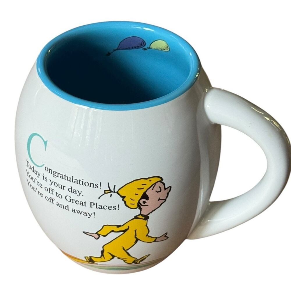 Dr Seuss Oh The Places You’ll Go Ceramic Mug Cup Vandor 18 oz Blue Inside 2018‎